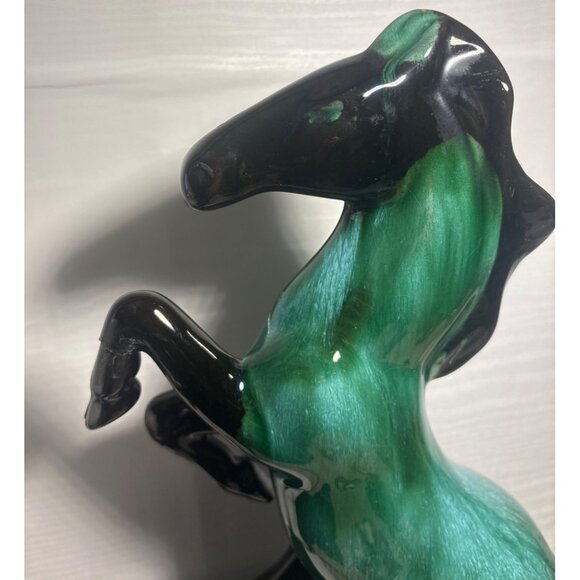 Blue Mountain Pottery Rearing Horse Large 14" Tall Green Drip Glaze MCM READ - Picture 6 of 14